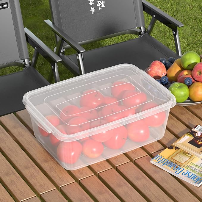Anbers Pack of 3 Plastic Storage Bins with Latching Lid 14 QT Rectangle Dough Organizing Boxes Clear