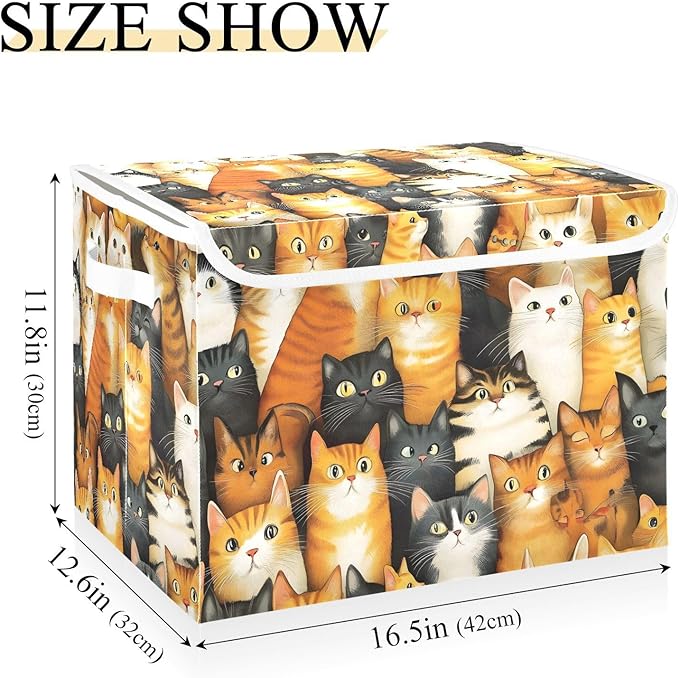 Storage Cube with Lid Cat Together Print 16.5×12.6×11.8 IN Collapsible Large Capacity Foldable Storage Basket Bin Organizer