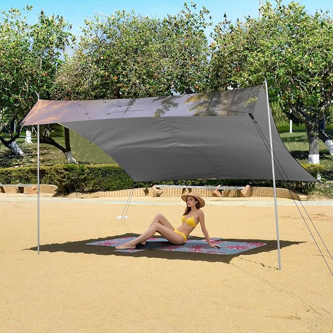 ALAZA Wild Wolf Cliff Forest Beach Tent Sun Shelter UPF50+ Protection Beach Shade Canopy w/ 4 Sandbags for Outdoor Camping Fishing Backyard Fun Picnic 10x9 ft
