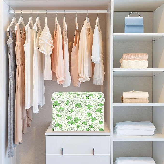 Twisted Clover Fabric Storage Bins with Lids and HandleFoldable Storage Bins with LidsCloset Organizers for Clothes Storage Room Organization Office Storage Chest Organizer