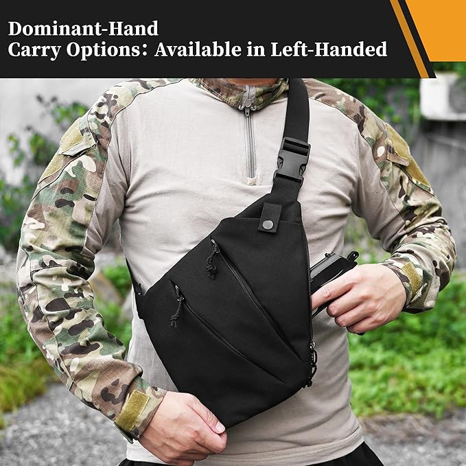 CCW Sling Bag for Concealed Carry Tactical Crossbody Sling Bag with Quick Access Compartment Low Profile Shoulder Chest Bag for Men &amp Women