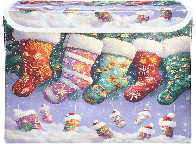 Christmas Baskets Collapsible Storage Bins with Lids Christmas Stocking Storage Boxes Clothes Baskets for Organizing