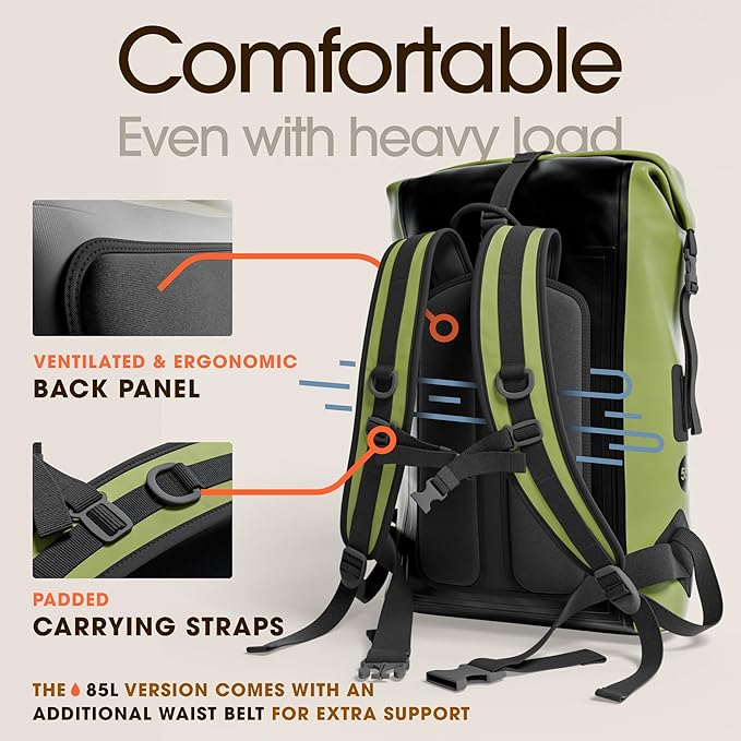 Earth Pak Waterproof Backpack - Heavy Duty Roll-Top Closure with Easy Access Front-Zippered Pocket and Cushioned Padded Back Panel for Comfort with IPX8 Waterproof Phone Case