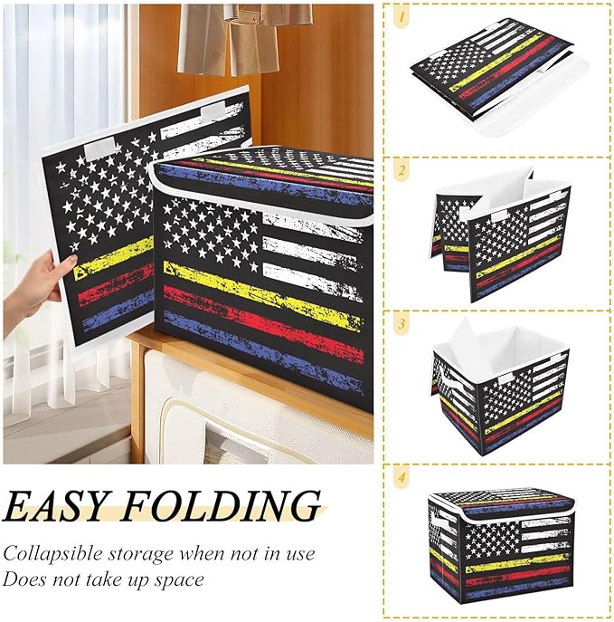 United States Of America Flag with Blue Red Usa Storage Box with Lid Stackable Cube Storage Storage and Organization for