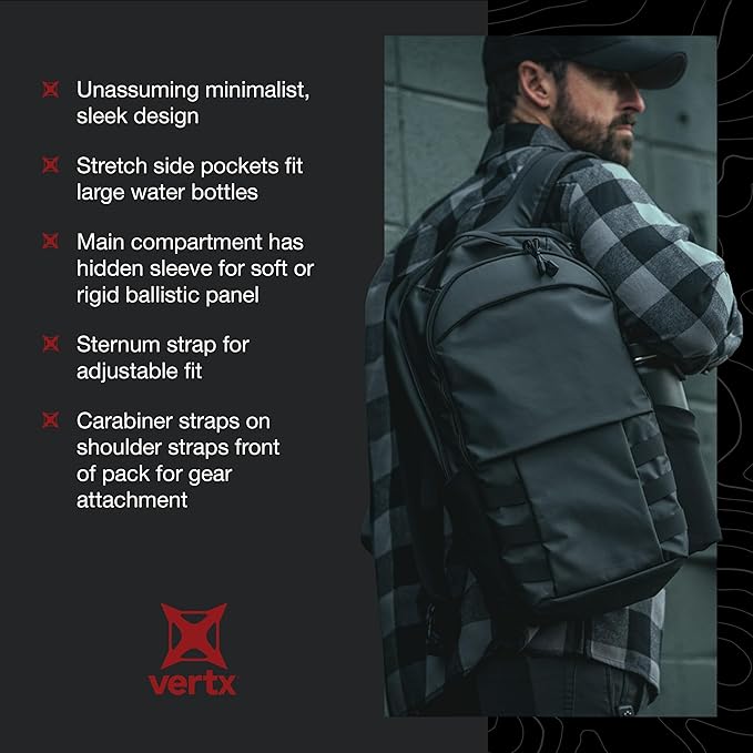 Vertx Urban Ghost Tactical Backpack (20L) – Durable Ripstop CCW Carry Pack with Rapid Access Tab Lockable Zippers It's Black - One Size