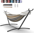 Everyfun Double Hammock with Space-Saving Steel Stand 2 Person Heavy-Duty Hammock for Garden Yard or Outdoor 600lbs Capacity Coffee