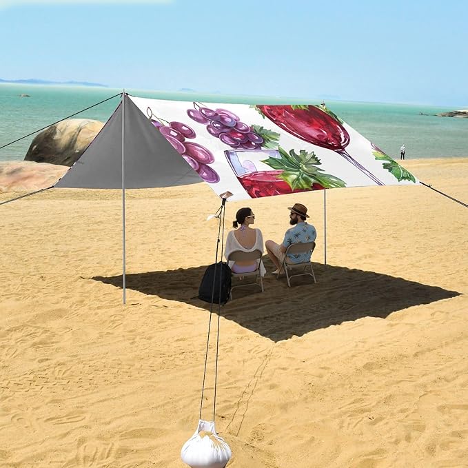 ALAZA Red Wine Glass Grape Seamlss Beach Tent Sun Shelter Portable Canopy Sunshade for Outdoor Camping Picnics Backyard Fun 10x9 ft