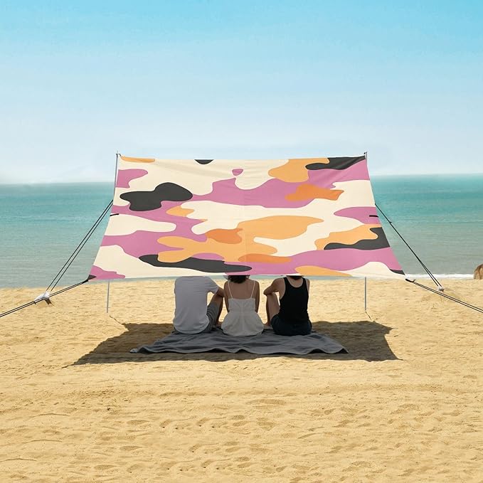 Marigold Beach Cabana Tent UPF50+ Lightweight Shade Sun Shelter with Sandbags Sand Shovel Poles for Camping Picnics Backyard