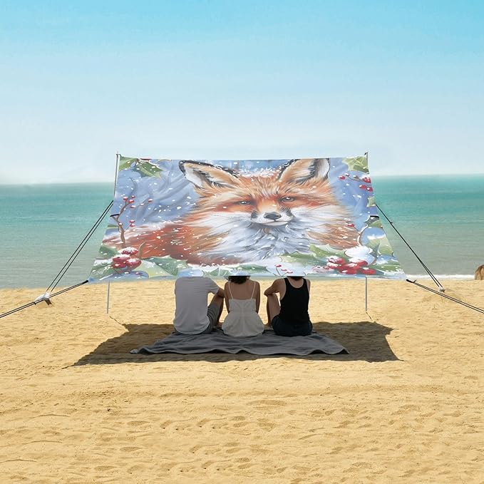 ALAZA Fox Snow Cherry Beach Tent Sun Shelter Portable Canopy Sunshade for Outdoor Camping Picnics Backyard Fun 10x9 ft