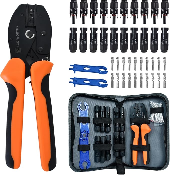 ECO-WORTHY Solar Crimper Tool Kit 13 PCS Solar Tools - a Crimper 10 Pairs of Solar Connectors 2 Pairs of Solar Connector Spanner Wrench for Solar Panel Cable Assembly and Installation