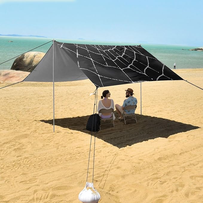 ALAZA Web Black Background Beach Tent Sun Shelter Portable Canopy Sunshade for Outdoor Camping Picnics Backyard Fun 10x9 ft