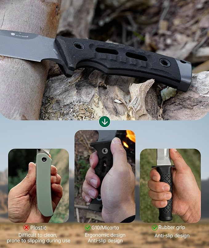 HX OUTDOORS Fixed Blade Camping Knife with Fire Starter Premium DC54 Steel Full Tang Bushcraft Survival Knife with Kydex Sheath for EDCOutdoorCampingHiking