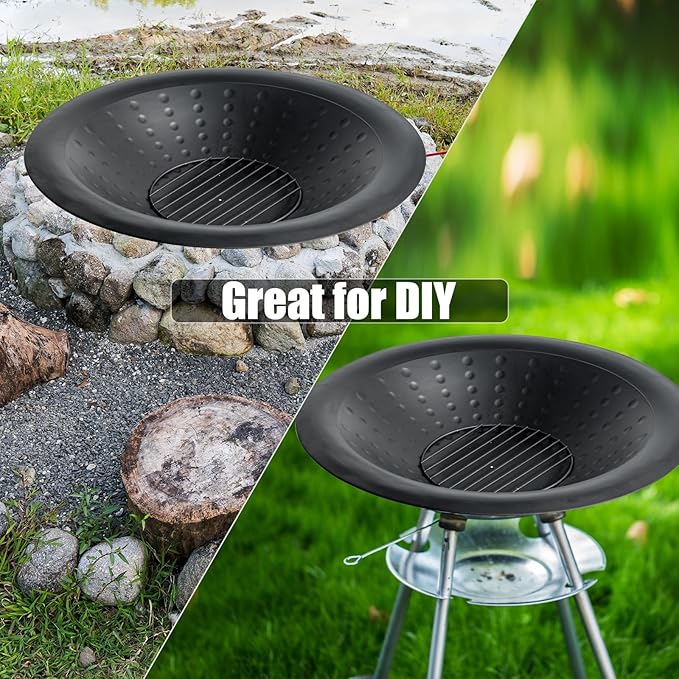 OutVue 35 inch Steel Fire Bowl for DIY or Replacement Existing Fire Pits Wood Burning Fire Pit Bowl with Spark Screen &ampFire Poker Fireplace for Backyard Porch Deck Camping BBQ (Circle Dot)