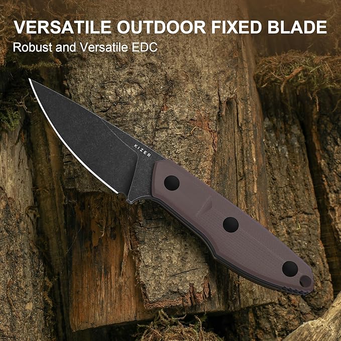 Kizer Splinter Fixed Blade Knife 3.15 AEB-L Blade Brown &amp Black G10 Handle Small EDC Fixed Blade Knife with Kydex Sheath for Hunting Camping Survival Outdoor Adventure 1087A2