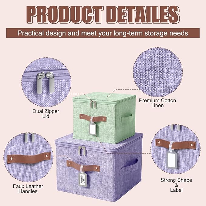 6 Pack Fabric Closet Storage Bins with Zipper Lids and Label 10×8×7In Large Foldable Cotton Linen Storage Cubes with Leather Handles for Nursery Pink Purple Blue Green Yellow Orange