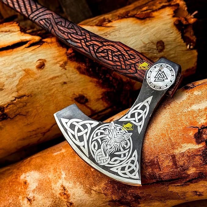 Virk Crafts 012 - Custom Hand Forged Viking Axe Real Tomahawk Viking Hatchet Beared Camping Axe 5160 HIGH Carbon Steel Blade Throwing Set Vintage Ax Viking Gift for Him - Viking Gifts