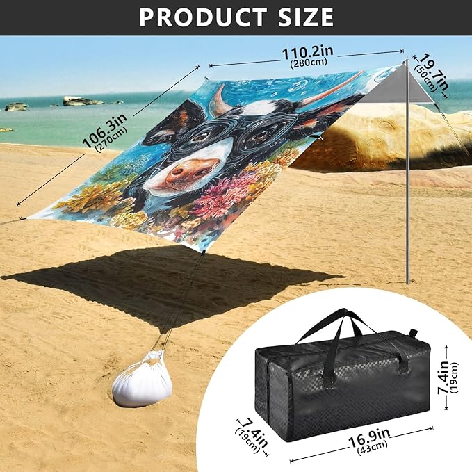 ALAZA White Cow Beach Tent Sun Shelter Portable Canopy Sunshade for Outdoor Camping Picnics Backyard Fun 10x9 ft