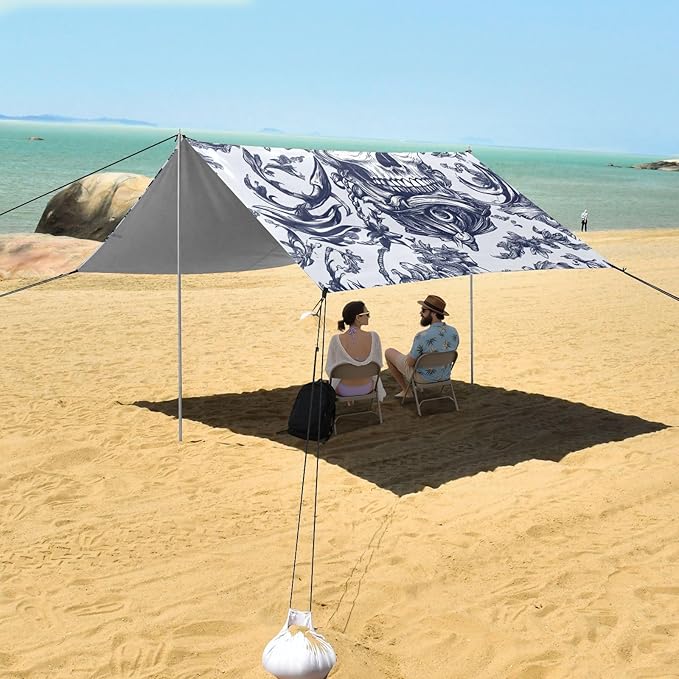 ALAZA Pirate Skull Anchor Beach Tent Sun Shelter Portable Canopy Sunshade for Outdoor Camping Picnics Backyard Fun 10x9 ft