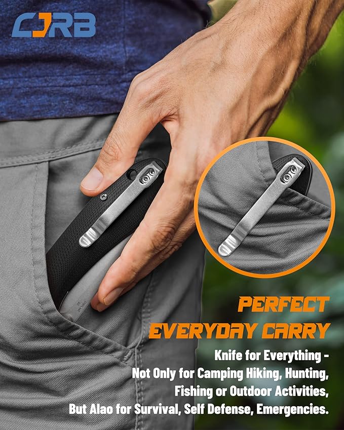 CJRB Feldspar Pocket Folding Knife Stonewash D2 Steel Blade G10 Tactical Handle EDC KnifeBlack Handle (J1912)