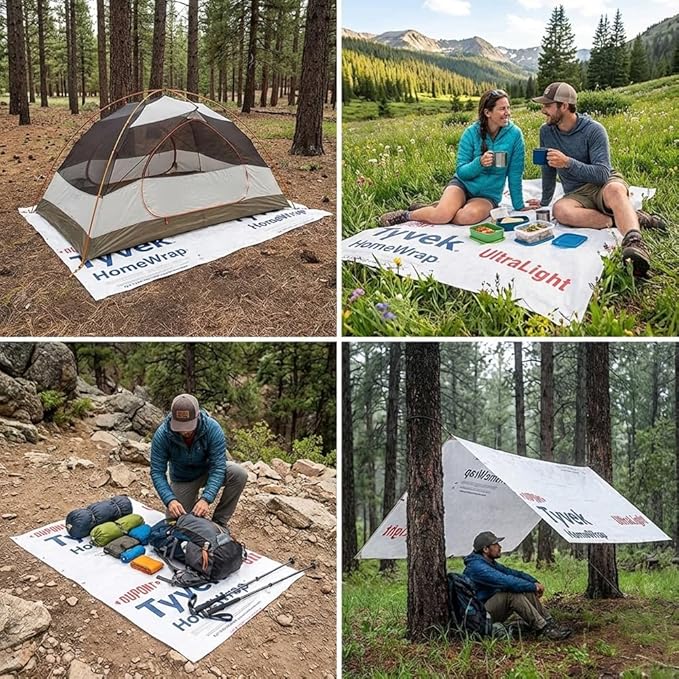 Ultralight Camping Tarp Backpacking Tarp Tyvek Sheet Tyvek Tent Footprint Tyveks House Wrap Tent Flooring Tyvekes Ground Cloth Camping Fly Multiple Sizes