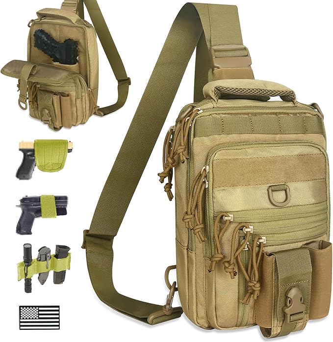 DegeTMVe Dual Pistol Holster Chest Bag Concealed Carry Sling Crossbody Tactical Gun Convertible Backpack Shooting Hunting
