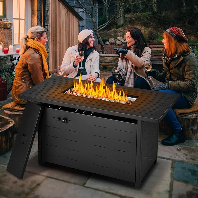 45 inch Propane Fire Pit Table50000 BTU Gas Fire Pits Table with Lid &amp Lava Rock &amp Waterproof Cover Outdoor Propane Firepit for Dining or Party Outside Patio Garden Yard