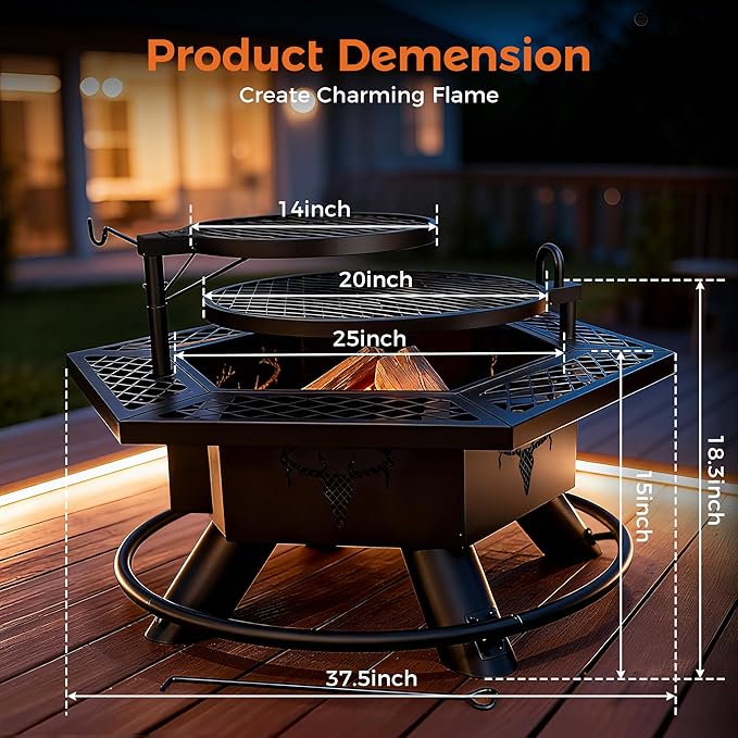 BALI OUTDOORS Fire Pit with BBQ Outdoor Fire Pit for Wood Burning Patio Firepits for Outside with Grill