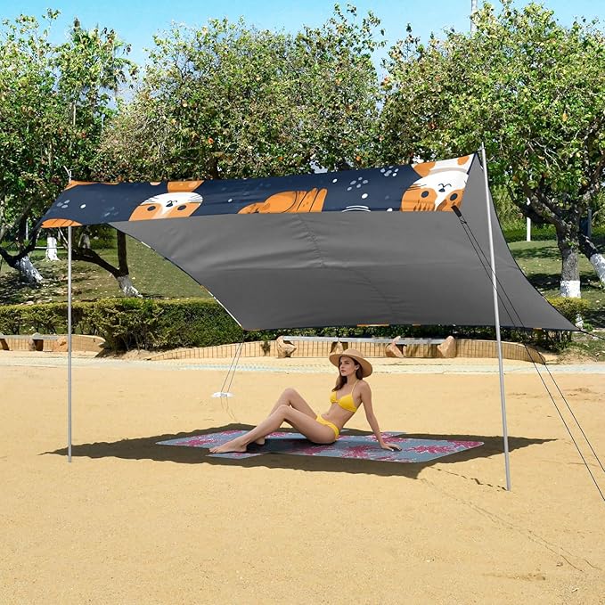 ALAZA Orange Cat Pattern Beach Tent Sun Shelter Portable Canopy Sunshade for Outdoor Camping Picnics Backyard Fun 10x9 ft
