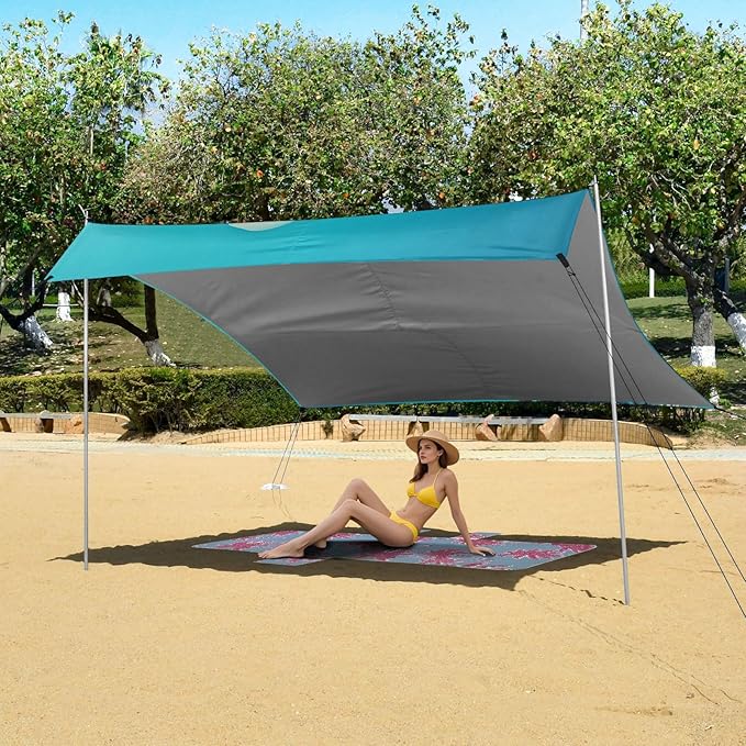 Cool Astronaut Beach Tent Sun Shelter Set UPF50+ UV Protection 10.5 x 9.19 FT Camping Shade Canopy with Sandbags Sand Anchors Carrying Bag and Others