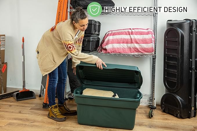 Rubbermaid ECOSense High-Top Storage Totes 28 Gal Pack of 3 Durable Reusable Large Plastic Storage Bins with Resting Hinged Lid Made from Recycled Materials