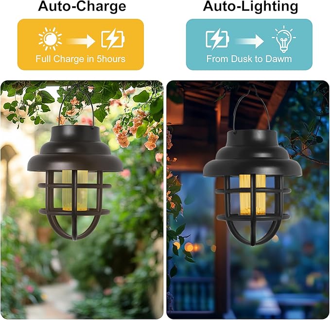 Solar Lights Outdoor Waterproof Hanging Solar Lantern Garden Decor Hanging Outdoor Lanterns Led Lights for Outside Porch Patio Yard Balcony Pathway