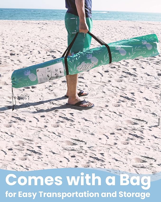 Qipi Updated Beach Cabana - Easy to Set Up Canopy Waterproof Portable 6' x Shelter Included Side Wall Shade with UPF 50+ UV Protection for Kids Family Green Pineapple Jungle