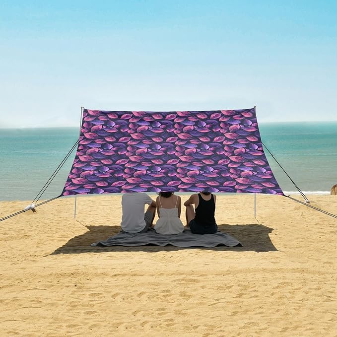 ALAZA Abstract Gradient Leaves Beach Tent Sun Shelter UPF50+ Protection Beach Shade Canopy w/ 4 Sandbags for Outdoor Camping Fishing Backyard Fun Picnic 10x9 ft