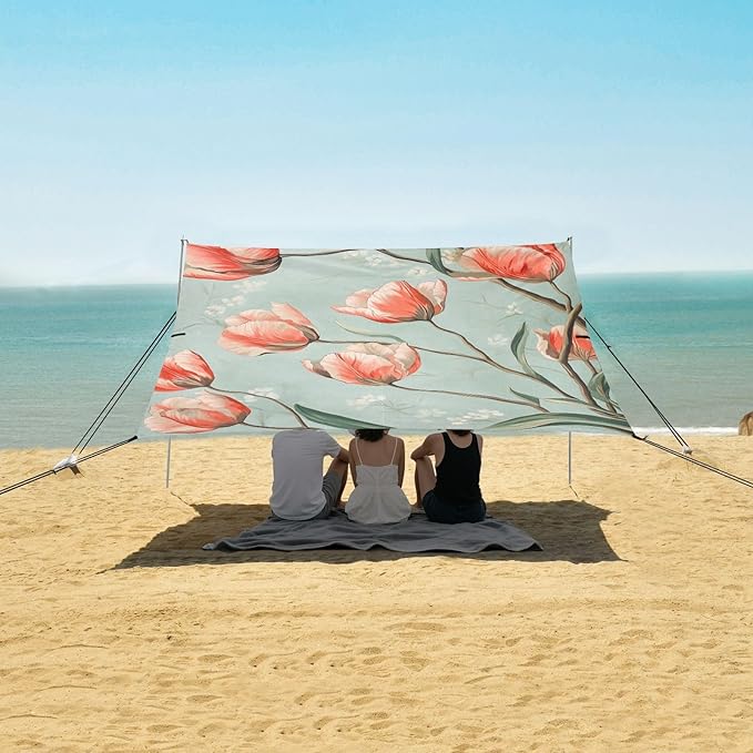 ALAZA Vintage Flower and Branches Beach Tent Sun Shelter Portable Canopy Sunshade for Outdoor Camping Picnics Backyard Fun 10x9 ft