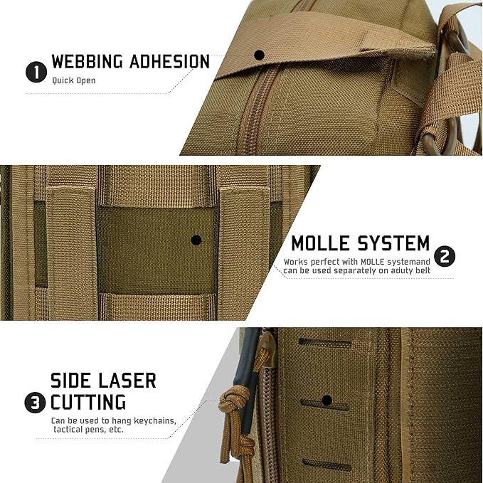 Ifak Pouch Rip Away Molle Tactical Medical Pouch Empty First Aid Kit Bag for Duty Belt (2 Pack-TAN)