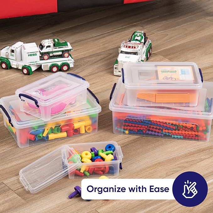 Superio Clear Storage Boxes with Lids Plastic Container Bins for Organizing Stackable Crates Storage Bins BPA Free Non Toxic Odor Free Organizers for Home Office School (28.5 Quart 12 Pack)