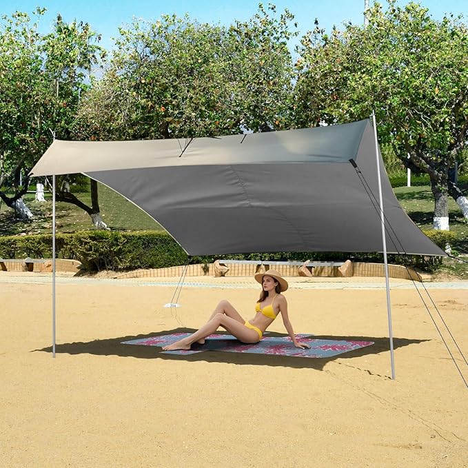 Beach Canopy with Windproof Ropes &amp Sandbags Beach Tent Sun Shade Sun Shelter for Camping Trips Fishing Backyard Fun or Picnics Sailing Boat
