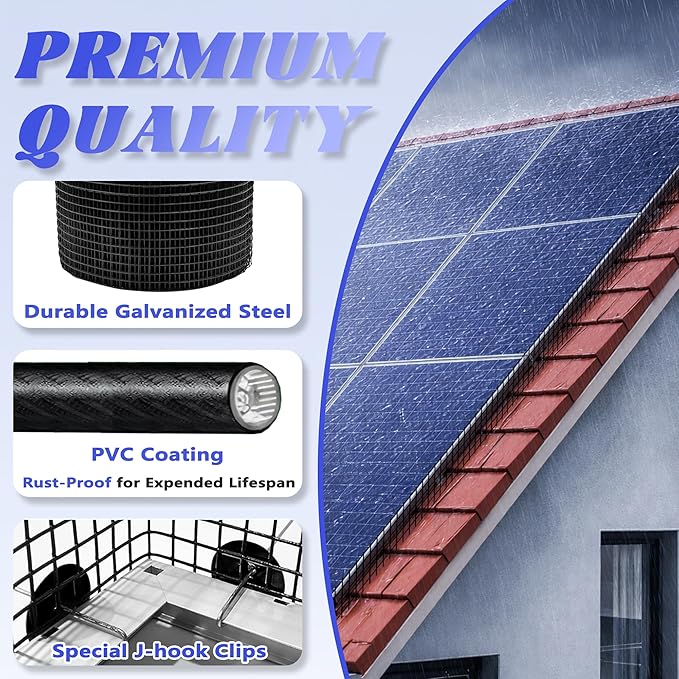 PROLEE 6 Inch X 100FT Solar Panel Bird Guard Anti-Rust Critter Guard with 100 Fastener Clips Rooftop Solar Panel Bird Wire Screen Removable Without Damage(6 Inch x 100 Feet)