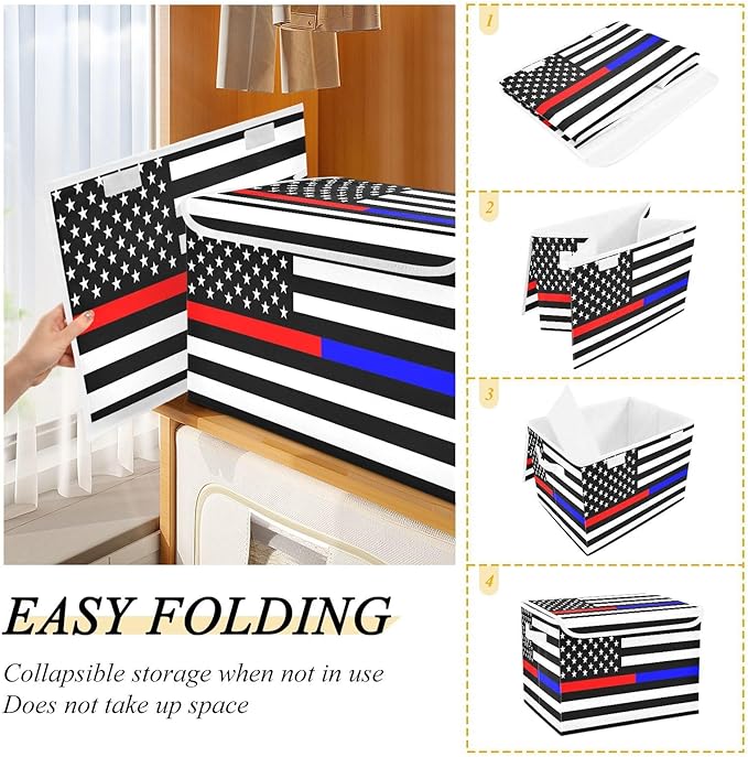 Usa Flag American Honoring Firefighter Storage Containers with Lids Collapsible Organizer Bins Gallon Storage Bins for