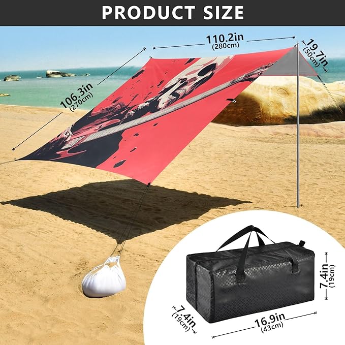Handsome Skeleton Rock Beach Tent Sun Shelter Set UPF50+ UV Protection 10.5 x 9.19 FT Camping Shade Canopy with Sandbags Sand Anchors Carrying Bag and Others