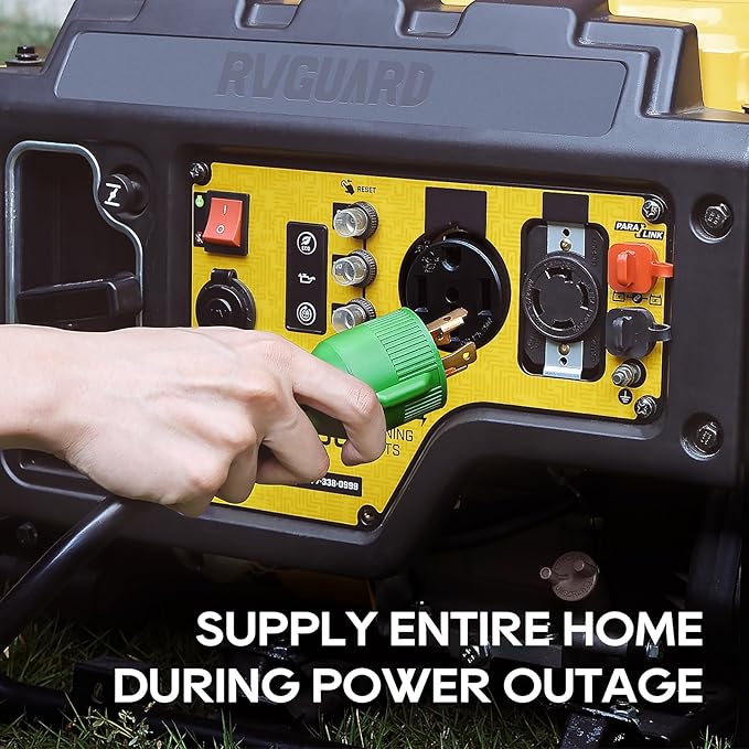 RVGUARD 4 Prong 30 Amp 75 Foot Generator Extension Cord NEMA L14-30P/L14-30R 125/250V Up to 7500W 10 Gauge SJTW Generator Cord with Cord Organizer ETL Listed