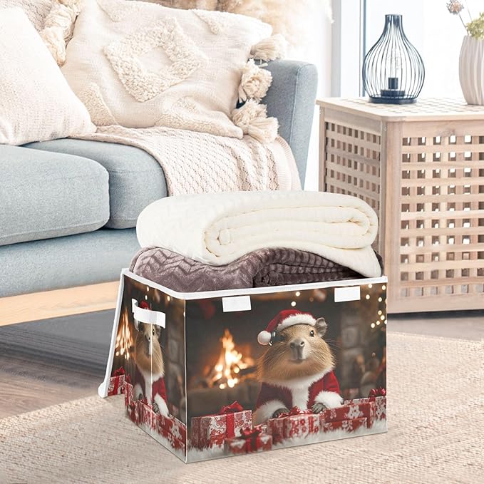 AIXIWAWA Lidded Storage Cube (Capybara Christmas) Fabric Foldable Closet Bins with Flip Lid and Handles Organizer Basket Container 16.5 x 12.6 x 11.8 IN