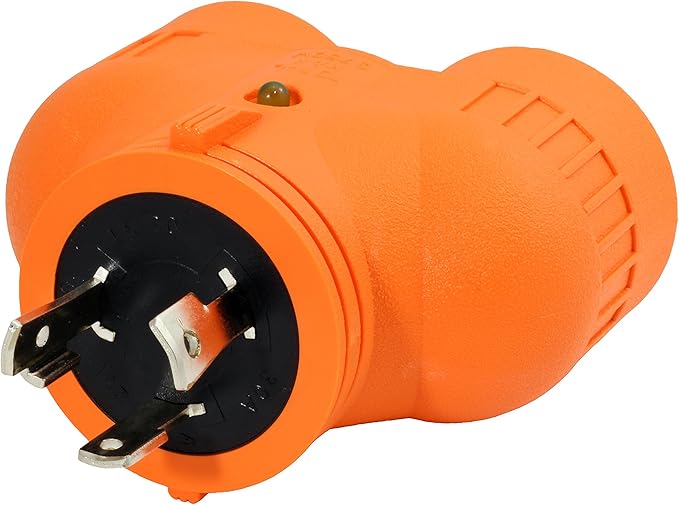 AC WORKS 30Amp 3-Prong Locking Generator Distribution Cord (L5-30 to Duo L5-30 30A 3-Prong Compact)