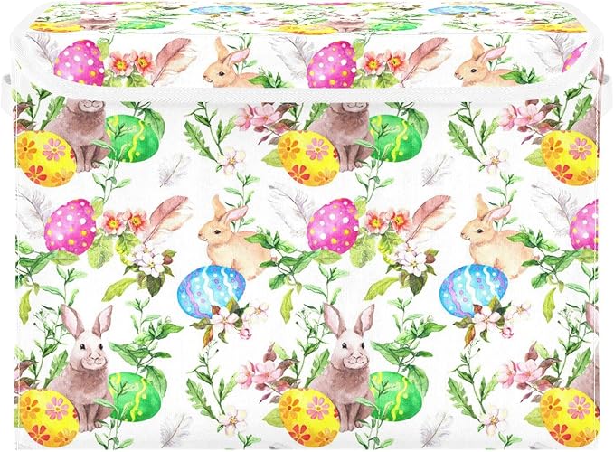senya Easter Storage Baskets Collapsible Storage Bins with Lids Easter Bunny Eggs in Grass Flowers Storage Boxes Clothes Baskets for Organizing B06D22020 Pattern 2 One Size