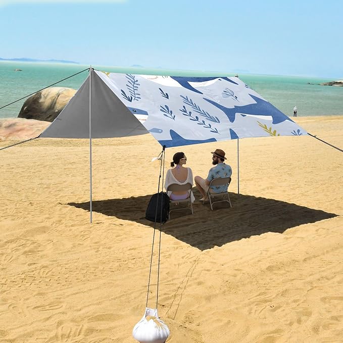 ALAZA Shark Grass Pattern Beach Tent Sun Shelter Portable Canopy Sunshade for Outdoor Camping Picnics Backyard Fun 10x9 ft