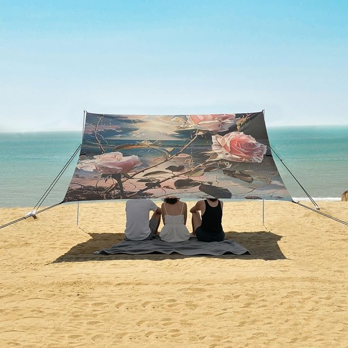 ALAZA Pink Rose Flowers Beach Tent Sun Shelter Portable Canopy Sunshade for Outdoor Camping Picnics Backyard Fun 10x9 ft