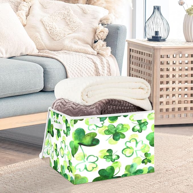 Lucky Leaf Fabric Storage Bins with Lids and HandleFoldable Storage Bins with LidsCloset Organizers for Clothes Storage Room Organization Office Storage Chest Organizer