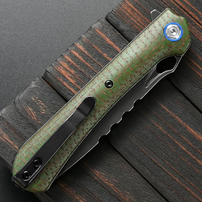 Sitivien ST145 Folding Pocket KnifeBlack Stonewashed 14C28N Steel BladeMicarta Handle EDC Tool Knife for Outdoor SurvivalCampingHikingHunting(Green) …