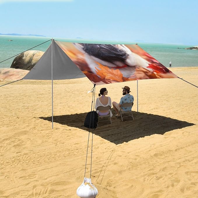 ALAZA Pug Puppy Dog Maple Leaves Beach Tent Sun Shelter Portable Canopy Sunshade for Outdoor Camping Picnics Backyard Fun 10x9 ft