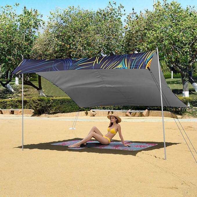 ALAZA Peacock Feathers on Blue Beach Tent Sun Shelter Portable Canopy Sunshade for Outdoor Camping Picnics Backyard Fun 10x9 ft